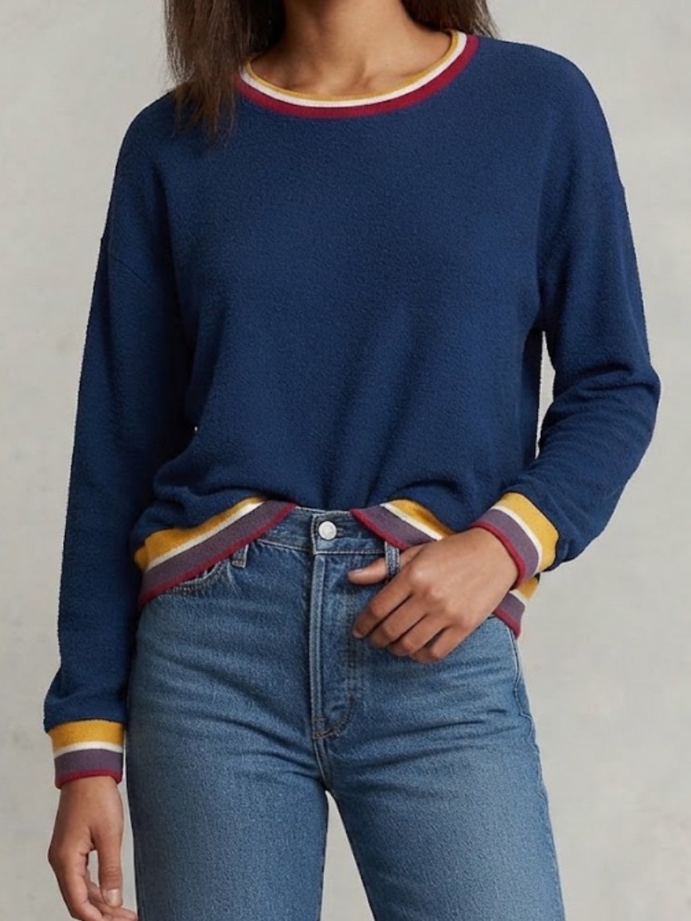 PINK ROSE Stripe Trim Sweater Largr